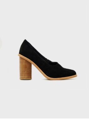 Sol Sana Kelly Black Suede Block Heel Pumps Wood Heel US 7.5 EU 38